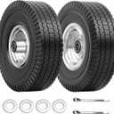 4.10/3.50-4 Tire & Wheel Flat Free, 2 Pcs Heavy Duty Solid PU Non-inflated Tires with Double Sealed Bearings, 5/8 in Axle Bore Hole & 2.15 in Offset Hub for Dolly/Garden Cart/Wheelbarrow/Wagon, 2 Pack Tires