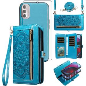 Asuwish Phone Case for Moto G Stylus 2022 4G Zipper Wallet Magnetic Detachable Cell Cover with Tempered Glass Screen Protector Strap Flower Card Holder Motorola GStylus XT2211DL XT2211 Women Rose Gold