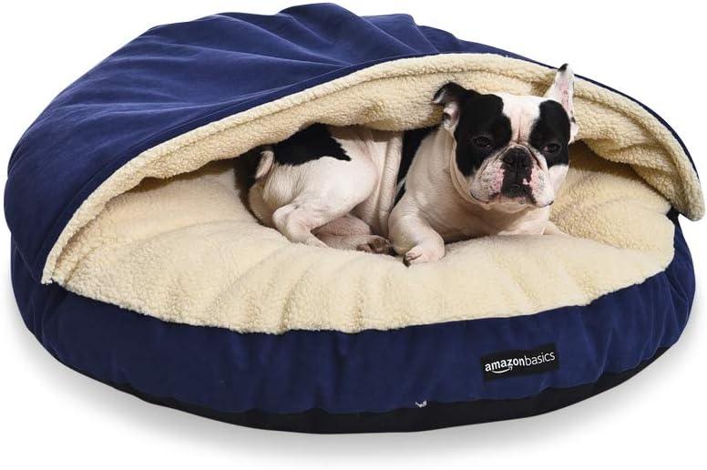 Amazon Basics Pet Cave Bed for Dog, With Removal Nesting Cave Cover, Fits up to 30lbs Pets, 35 x 35 x 13 inches, Blue (Large (Pack of 1))