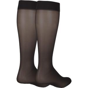 NuVein Sheer Compression Stockings for Women, 8-15 mmHg Support, Light Denier, Knee High, Closed Toe, Black, 2X-Large