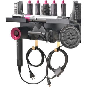 Affogato Wall Mount Holder Compatible with Dyson Airwrap Styler Supersonic Hair Dryer, Wall Mounted Organizer for Storage Attachments, Rack with Hooks for Accessories Nozzles Barrels Brushes