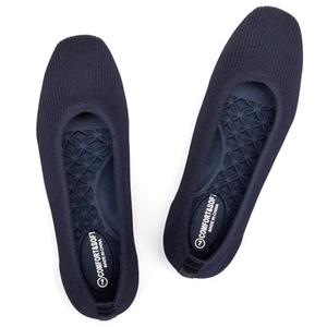 Frank Mully Womens Square Toe Flat Shoes Comfortable Knitted Flats Work Flats for Woman (Navy, 11 Wide)