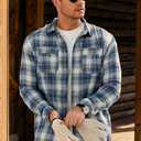 Men Fleece-Lined Button Shirt Flannel Plaid Warm Winter Casual Jacket with Flap Pockets (S-3XL)