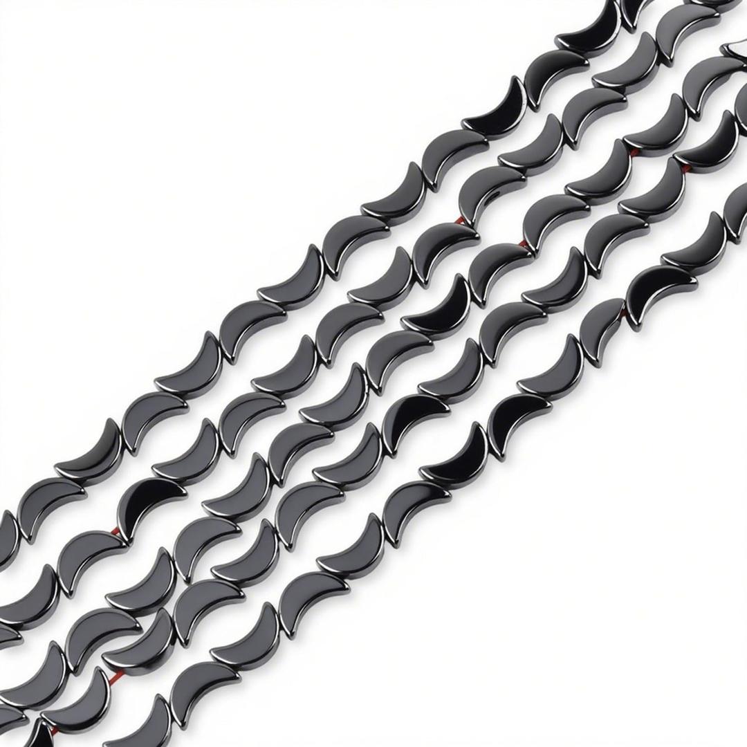 HAAMIIQII 55pcs 5x8mm Natural Black Hematite Loose Gemstone Beads Moon Shape Spacer Stone Beads for Jewelry Making DIY Bracelets Necklaces Crafting