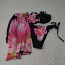 ZAFUL Womens 3pcs Swimsuit Floral Halter Triangle Bikini Top Tie Side Bottom with Long Sheer Cover Up Skirt (Medium, 0-pink)