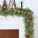 Waipfaru 2 Pcs Christmas Decorations, 5.9FT Christmas Garland with Lights, Prelit Lighted Christmas Greenery Cedar Garland Cypress for Home Table Mantel Stair Railing Indoor Outdoor Xmas Decor