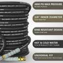 3/8" Pressure Washer Hose 200FT 4800 PSI, Kink Resistant Steel Braided Layer & NonMarking Rubber for Hot/Cold Water, High Power Washer Hose With 3/8 Inch Quick Connect & M22 Fitting, Black