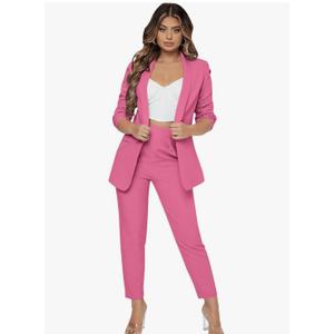 SweatyRocks Women's 2 Piece Solid Ruched Sleeve Blazer and Pants Business Office Suit Set L