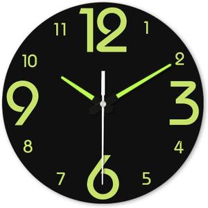 XFM Glow in The Dark Clock 16 Inch Modern Silent Non Ticking Luminous Wall Clocks Battery Operated Night Light Wooden Wall Clock for Living Room Kitchen Bedroom