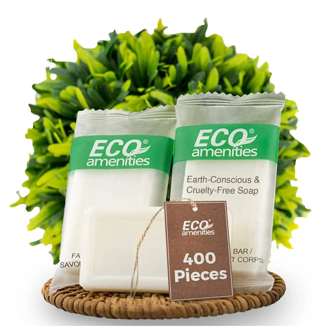 ECO amenities Travel Size Bar Soap - 25 PACK, 0.5 oz Mini Soap Bars, Hotel Soap Bars, Travel Size Toiletries - Individually Wrapped Bulk Soap Bar, Small Hotel Soaps for BNBs, VRBO, Inns and Hotels