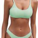 Fanuerg Women's Ribbed Bikini Sets Scoop Neck Cheeky Swimsuit Textured Two Piece Bathing Suit (Light Green, XS)