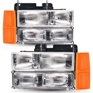 Headlights Assembly for 1994 1995 1996 1997 1998 Chevy Silverado Tahoe Suburban C/K 1500 2500 3500 Replacement Headlamp w/Bumper Lights