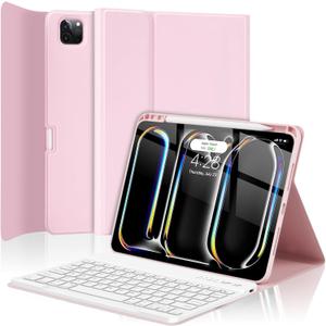 TQQ for iPad Pro 11-inch Case with Keyboard (M5 2025 / M4 2024), iPad Pro 11" (5th Generation) Keyboard Case - Magnetic Wireless Detachable Keyboard Cover with Pencil Holder (Pink)