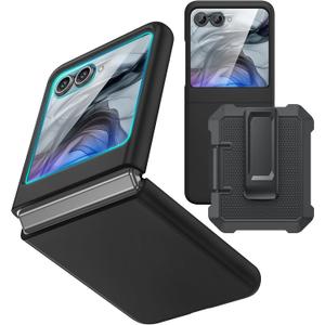 Ruky for Motorola Razr 2024/2025 Case with Belt Clip [Not fit Ultra or Plus], Slim Razr 2024 Case with Built-in Screen Protector, Support Wireless Charging Phone Case for Moto Razr 2024, Black
