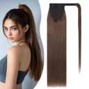 S-noilite Wrap Around Ponytail Extension Human Hair #4 Medium Brown Ponytail Extensions Real Remy Hair 16inch Long Straight Clip in Human Hair Ponytail 80Grams