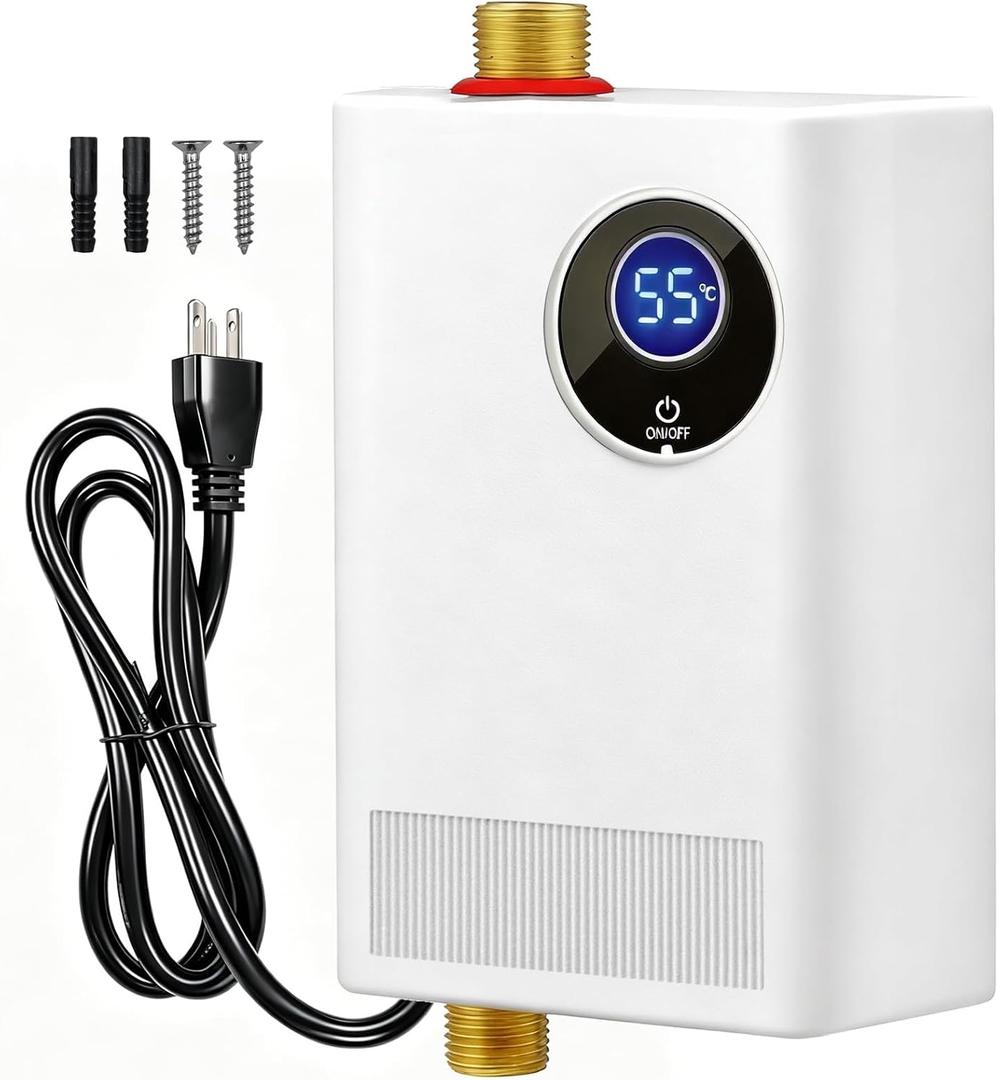 Tankless Water Heater Electric 110V, 3000W Instant Water Heater Under Sink, On Demand Hot Water Heater Electric with Digital Display, Portable Small Water Heater for Kitchen Bathroom RV (3000, Watts)