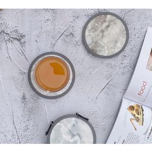 Absorbent Coasters for Drinks with Holder - 6packs, Silicone Coaster with Soft Felt Insert (4.3 inch Coasters with 4.5 inch Holder, Marble Style)