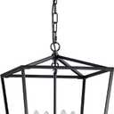 4-Light Chandelier, Farmhouse Black Chandelier for Kitchen Dining Room Light Fixture Lantern Pendant Ceiling Light, Rustic Chandelier with Metal Cage Hanging Lights for Living Room Bedroom Entryway (CL-025-black)