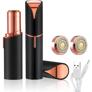 Flawless Facial Hair Remover for Women, Device, Remover Women Face, Finishing Touch Upper Lips, Chin & Cheeks, USB Rechargeable with LED LightIncluded Two Replacement Heads (Black)