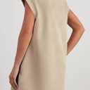 PRETTYGARDEN Women's Summer Short T Shirt Dress Cap Sleeve Crew Neck Casual Loose Basic Mini Dresses (Beige, XL)