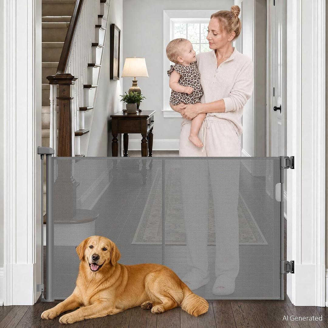 Retractable Baby Gate for Stairs 50” Wide Mesh Dog Gate