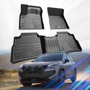 Car Floor Mats for Nissan Rogue 2021 2022 2023 2024 Accessories,TPE All Weather Protection Floor Mats, Custom Fit 1st&2nd Row Car Floor Liners Set,Heavy Duty Accessories,Black