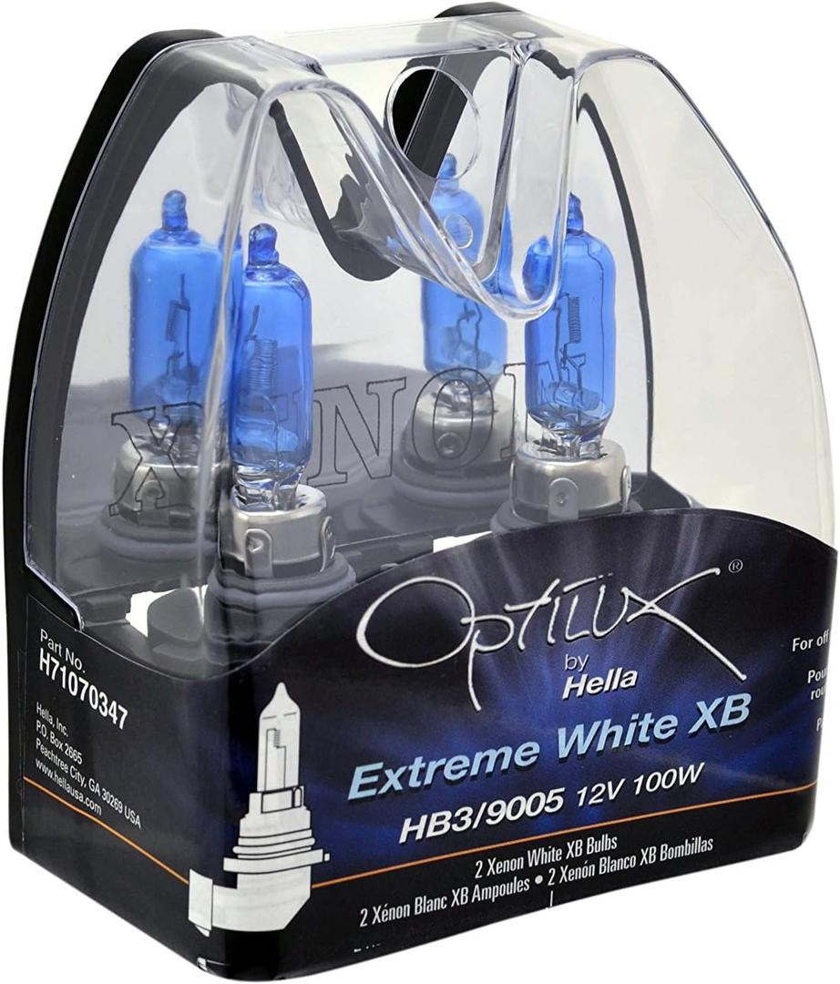 Hella H71070347 Optilux XB Series HB3 9005 Xenon White Halogen Bulbs, 12V, 100W, 2 Pack