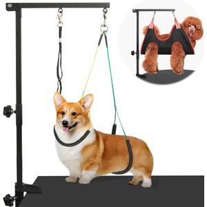 Dog Grooming Arm with Pet Grooming Hammock, getlstub 35" Pet Grooming Table Arm with Adjustable No Sit Haunch Holders, Dog Grooming Stand with Loop Noose for Small and Medium Pets (Black)