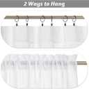 RYB HOME White Linen Textured Sheer Ties for Bathroom Bedroom, Machine Washable Kitchen Soften Sunlight Short Curtains Valances Country Rustic, W 42 x L 36 inches, White, 2 Panels