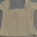 Chunpin Women's Sexy Square Neck Short Sleeve Bodysuit Tops Double Lined Slim Fitted Thong Body Suit, Size Small