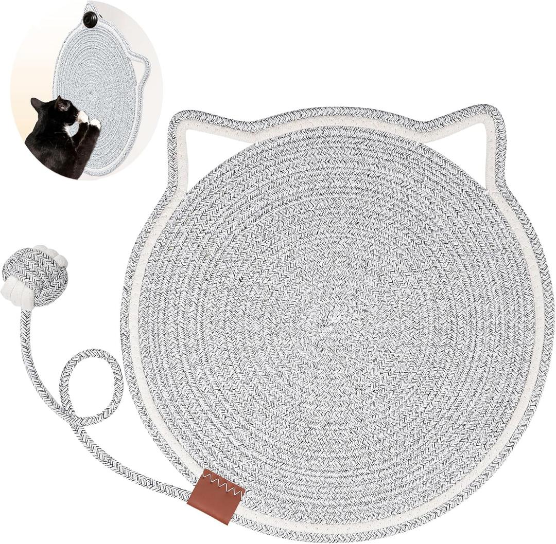 Cat Scratcher Mat, Natural Cotton Rope Cat Scratch Pad, 15.7'' Round Horizontal Floor Cat Scratching Pads for Indoor Cats, Cat Furniture Protector for Wall, Couch, Carpets, Sofas (Grey)