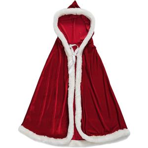 Christmas Halloween Costumes Cloak Mrs. Claus Santa Xmas Velvet Hooded Cape Robe One Size