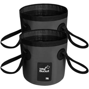 BANCHELLE Collapsible Bucket Water Container Portable Folding Camp Wash Basin for Outdoor Traveling Hiking Fishing Car Washing Gardening Camping 2 PCS, Black, 20 L