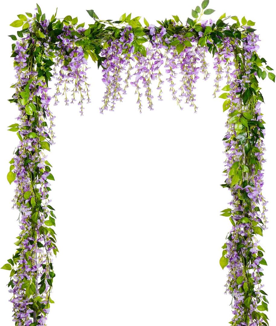 Lvydec Wisteria Artificial Flowers Garland, 4 Pcs Total 28.8ft Artificial Wisteria Vine Silk Hanging Flower for Home Garden Outdoor Ceremony Wedding Arch Floral Decor (Light Purple)
