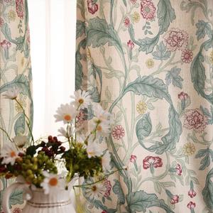 patdrea French Green Floral Curtains,94 Inch Long 2 Panels Set Semi Sheer Curtain with Grommets,Vintage Country Print Toile Linen Curtains Suitable for Kitchen,Living Room,Bedroom,53"*94"