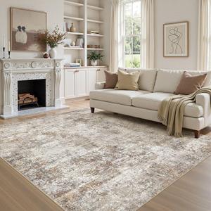 6x9 Area Rugs for Living Room: Washable Large Neutral Abstract Rug Soft Non Slip Stain Resistant Low Pile Indoor Carpet for Bedroom Dining Room Nursery Office Playroom - Brown Grey