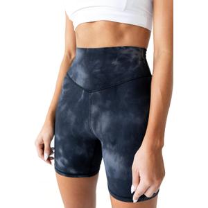 Kamo Fitness Ellyn High Waisted Yoga Shorts 6" Inseam Butt Lifting Tie Dye Soft Workout Pants Tummy Control (Medium)