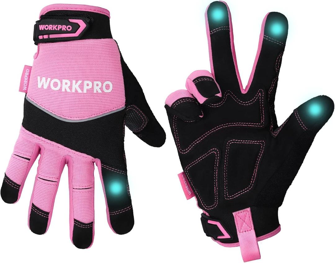 WORKPRO Safety Work Gloves, Mechanic Working Gloves for Men Women, Touch Screen, Terry Fabric, Non-Slip (Medium (Pack of 1), Pink)