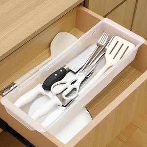 2 Pack Deep Drawer Organizer Bins, Adjustable Sliding Drawer Organizer Bin Expandable Tray for Kitchen Utensils, BBQ Tools, Towels, Durable Plastic Sliding for Easy Storage (17" to 27)