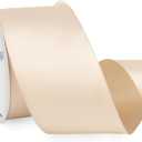 Ribbli Light Champagne Double Faced Satin Wired Ribbon 2.5 Inch Christmas Ribbon for Gift Wrapping Wreaths Garland Tree Decoration Crafts Home Decor-Continous 10 Yards