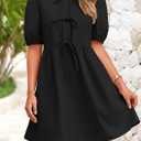 PRETTYGARDEN Womens 2025 Summer Casual Short Sleeve Dresses A Line Bow Tie Front Babydoll Loose Cute Mini Dress with Pockets (Black,Medium)