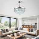 42 Inch Fandelier Ceiling Fan with Light, Chandelier Ceiling Fans with Lights, Crystal Ceiling Fans for Bedroom Living Room, LED Dimmable, 6 Wind Speed,3 Color Temperatures-Chrome