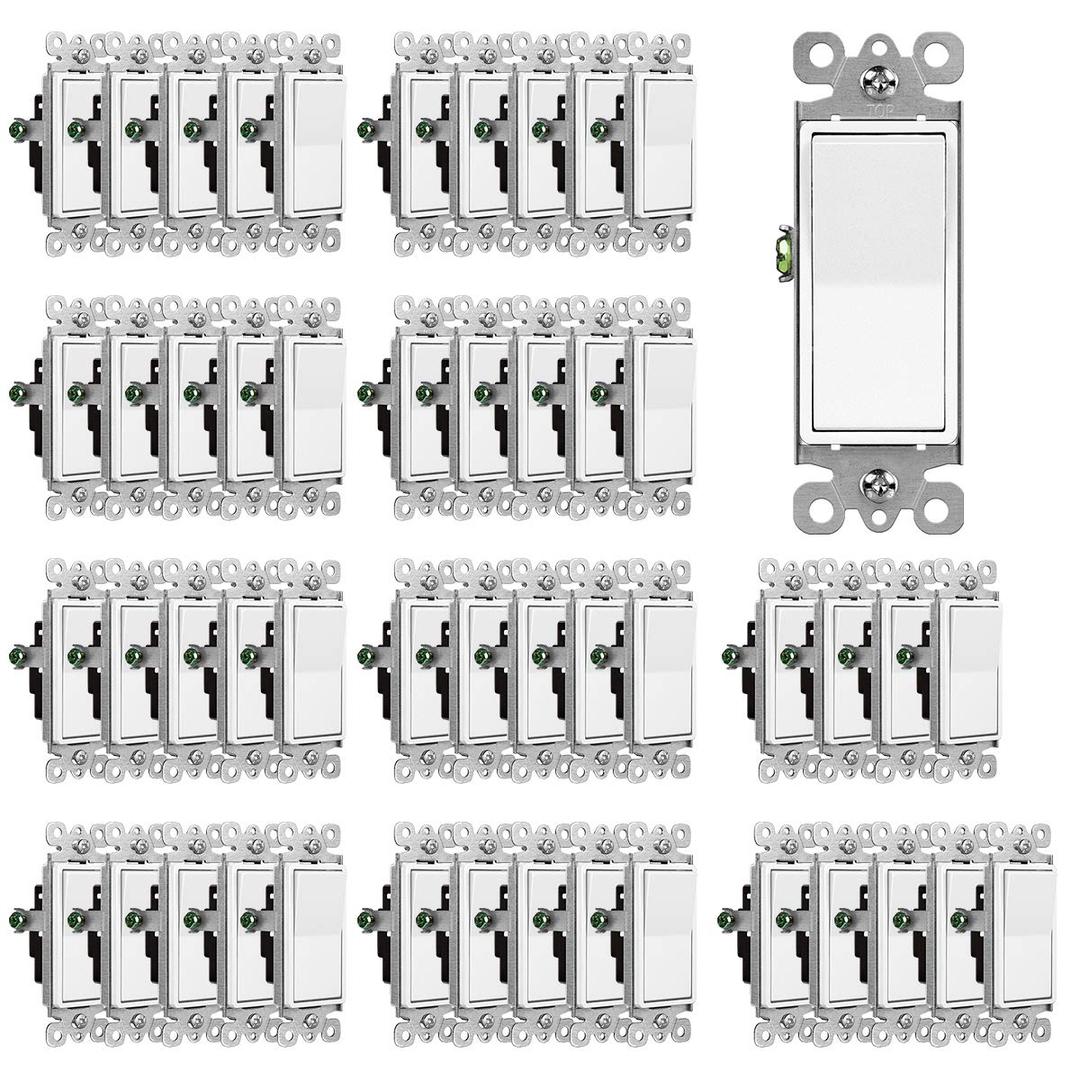 (50 Pack) CML Decorator Wall Light Switch, Single Pole Switch, 15A 120/277V, White