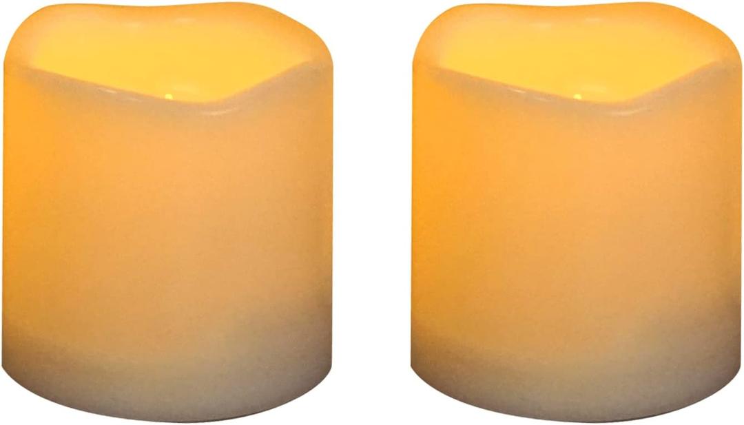 Battery Operated Plastic Flameless LED Pillar Candle with Cycling Timer, Flickering Realistic Electric Light for Indoor Outdoor Bookshelf Wedding Dinner Party Centerpiece Fireplace Easter Decor 2 Pack