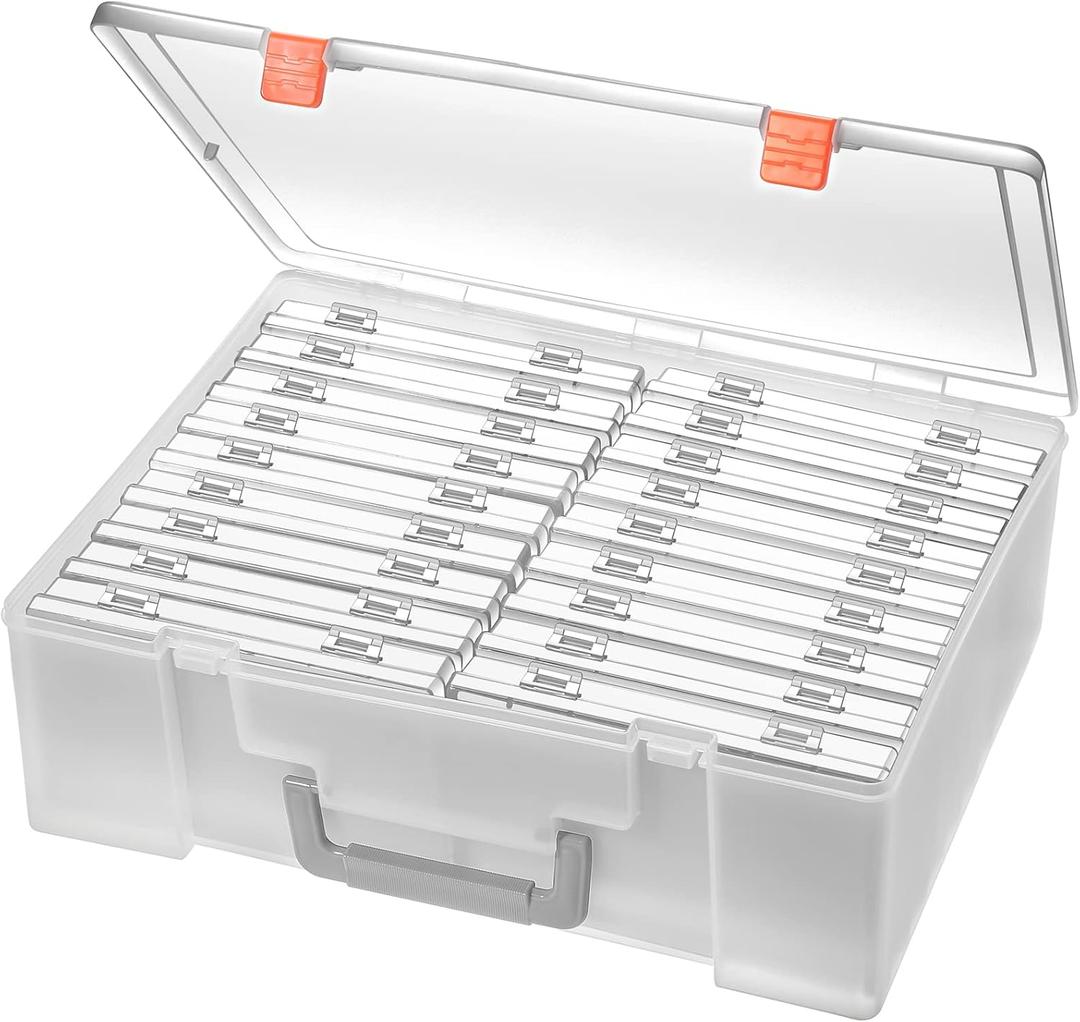 Photo Storage Box 4x6, 18 Inner Extra Large Organizer Acid-Free Photo Keeper Storage Case, Plastic Craft Storage Box for Stickers Stamps Seeds (Clear, 18 Boxes)