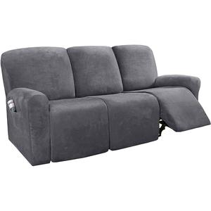 Eight-Piece Separate Design Recliner Slipcover Dark Grey Velvet