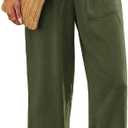 Women's Linen Wide Leg Pants Green, Beach Cover Up Palazzo Pant, High Waisted Casual Pant for Travel Teacher (XL)