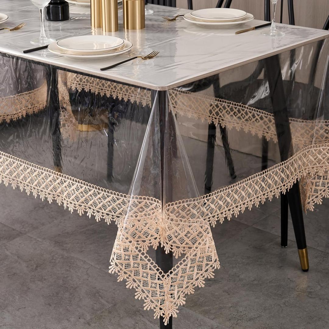 Clear Vinyl Tablecloth Protector Waterproof/Oil-Proof PVC Table Cloth Transparent Sheet Table Cover (60'' x 120'' Rectangular)