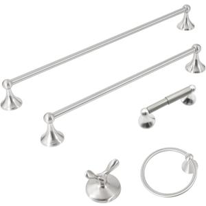 24-Inch Wall Mounted Bathroom Towel Rack Set, 5-Piece Stainless Steel Bathroom Hardware Set with Towel Bar, Towel Ring, Toilet Paper Holder & Hook, Brushed Nickel