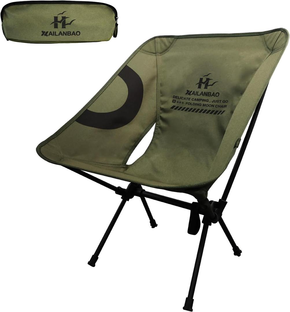 Lightweight Folding Camping Chair for Adults, Heavy Duty 300lbs Capacity Compact Backpacking Hiking Chair  Portable Durable Outdoor Chair with Ergonomic Support (Ranger Green)